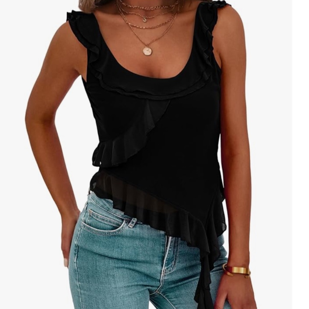Asymmetrical Black Sleeveless Blouse